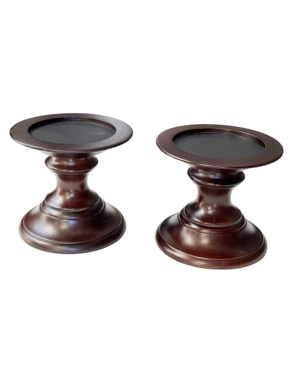 Pottery Barn Vintage Turned Wood Pillar Candle Holders Set of 2 Espresso 5.25”